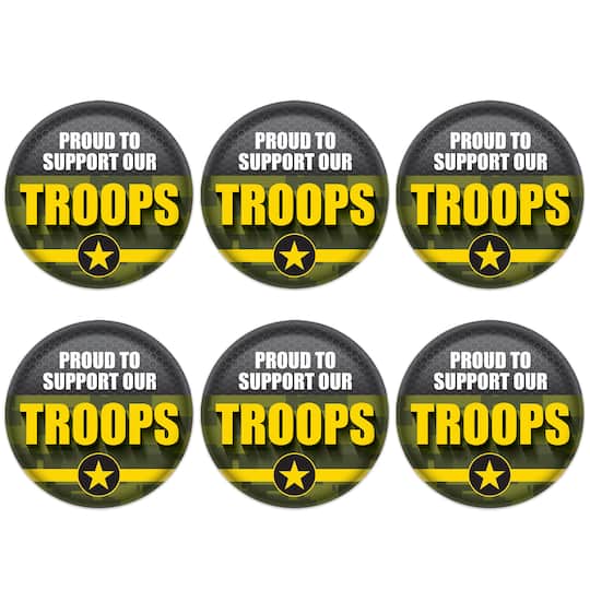 Beistle 2" Green Camouflage Proud To Support Our Troops Buttons, 6ct.